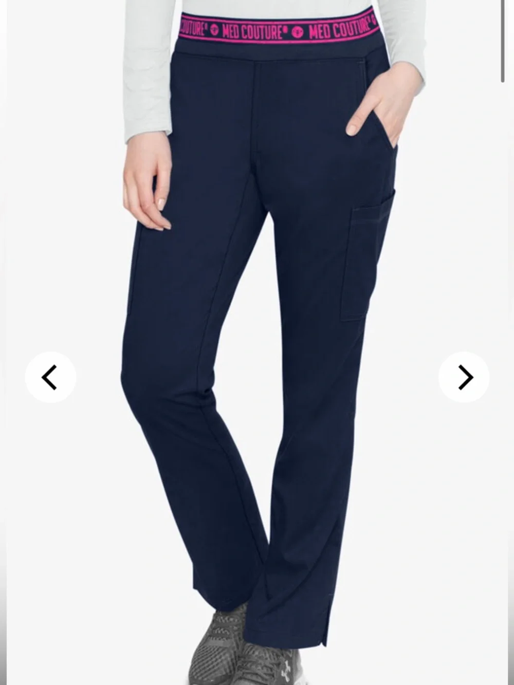 Med Couture Touch 7-Pocket STRETCH Logo Elastic Double Cargo Yoga Scrub Pants - Picture 3 of 4